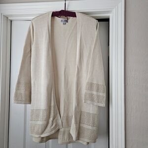JM Collection Open-Front Cream Knit Cardigan
